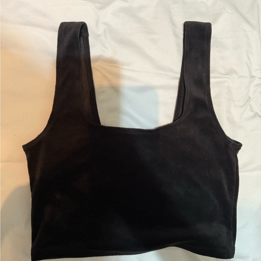 colsie black velour cropped bra top size L